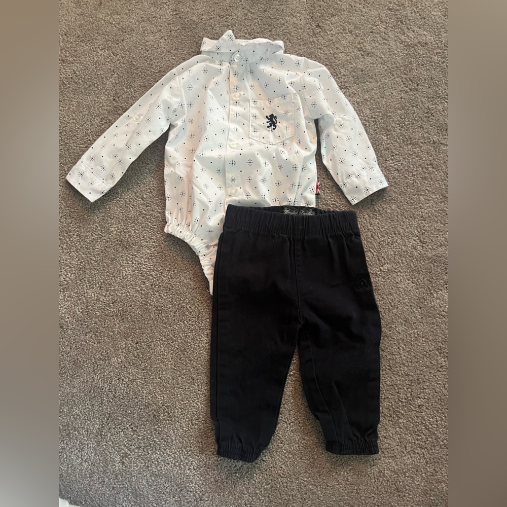 English Laundry Baby White and Black Patterned Shirt and Pant Set